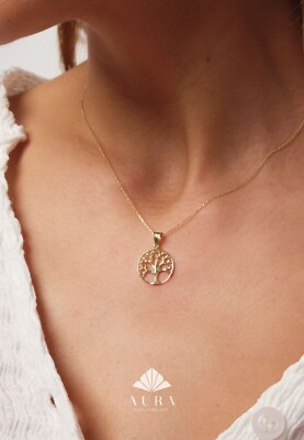 14K Gold Lebensbaum Halskette, Stammbaum Anhänger Halskette, personalisierter Baum