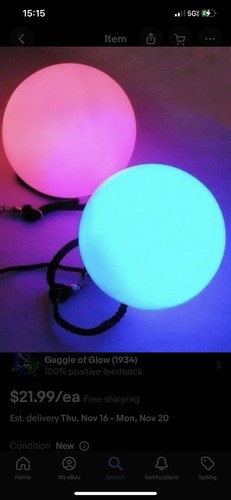 2 LED Poi Balls RGB STROBE x SLOW FADE , Double grip handles, adjustable cord - 第 3/18 張圖片