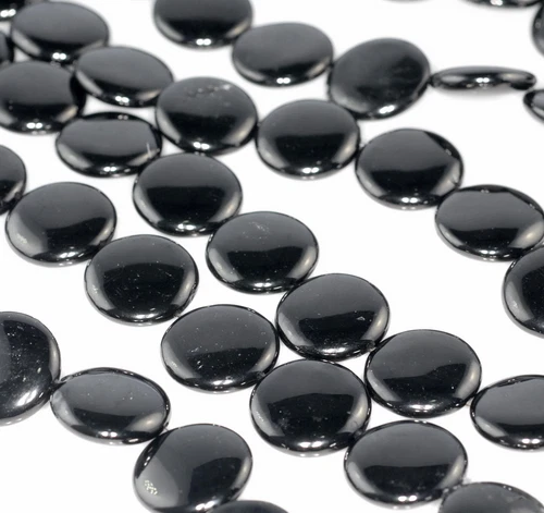 17-18MM BLACK JET GEMSTONE ORGANIC FLAT ROUND CIRCLE LOOSE BEADS 15.5inch - Imagen 4 de 4