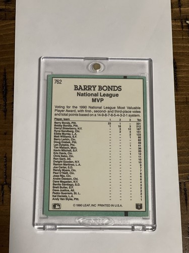 Barry Bonds #762 Donruss 91 Error Card No period after INC Excellent Condition. - Photo 2 sur 2