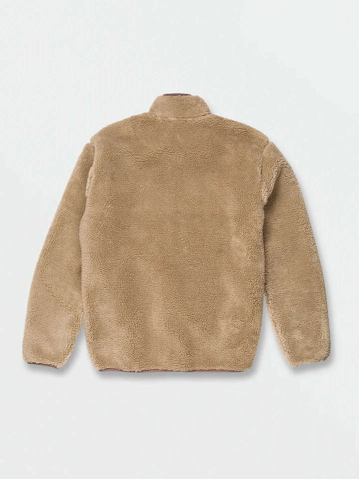 VOLCOM Muzzer Fuzzar Mens Fleece High Pile Zip-Up Jacket Size XLarge Khaki - Image 3 of 4