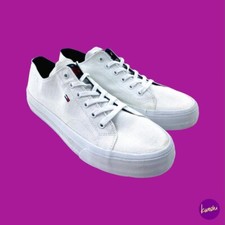 Image of TOMMY JEANS Men's Vulcanised Lace Up Sneakers, Canvas, White, UK 11 | EU 46