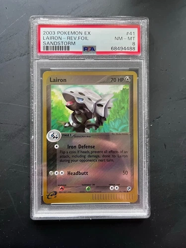 LAIRON #41 2003 Pokemon EX Sandstorm Nintendo PSA 8 REVERSE HOLO FOIL