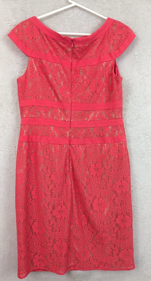 Vestido Vaina Adrianna Papell Talla 14 Rosa Salmón con Estampado Floral Crochet 0388 Foto 4 de 4