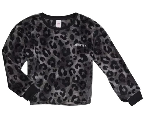 Justice Girls Pajamas Black 2 Piece Set Plush Sherpa Top Pants Logo Size 16/18 - Picture 3 of 12