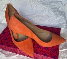 NIB Tory Burch "Elana" 85mm Poppy Suede Pumps Size 7 M Orange