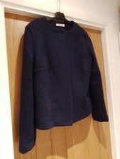 Immac Woolovers Szs Navy Blue Wool Lined Jacket Collarless Boucle Snap Fastening