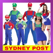 Womens Mens Kids Super Mario Luigi Brothers Plumber Fancy Dress Nintendo Costume