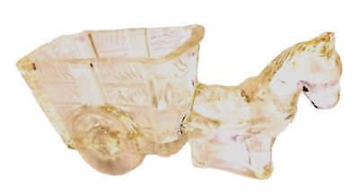 Jeanette Glass Horse Donkey 1950 Western Cart Toothpick Holder Clear Candy Dish