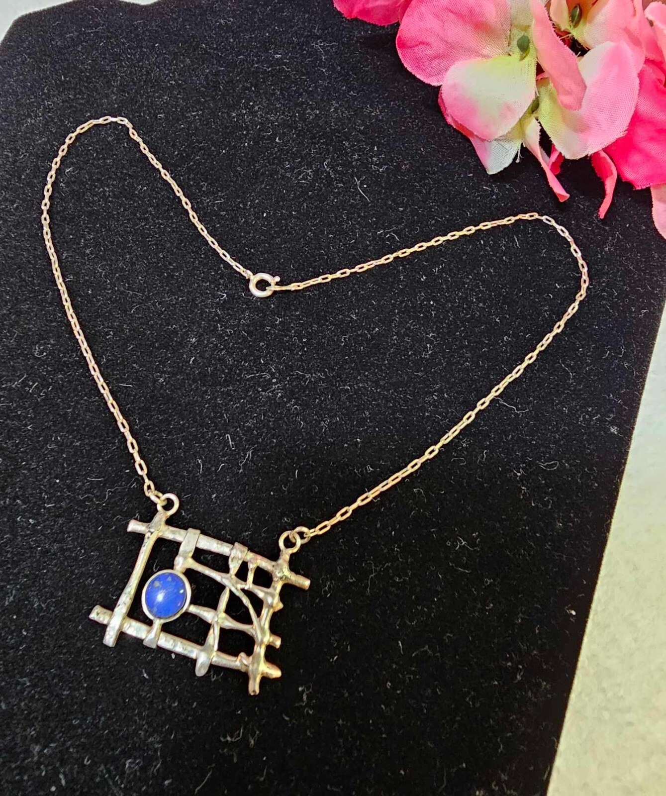 900 silver necklace w/ rectangular abstract penda… - image 2