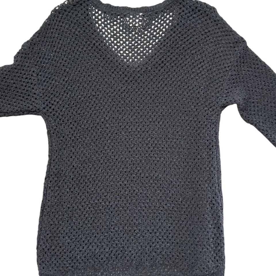 Camisa Suéter Andrea Jovine Negra Algodón Tejido Abierto Cuello en V Manga 3/4 Malla M Foto 3 de 4