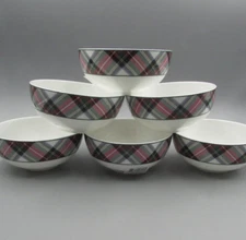 Mikasa Bone China Tartan White Plaid Fruit / Dessert Bowls - Set of Six - New
