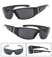 New Choppers Bikers Mens Wrap Sunglasses UV Protect - Shiny Black Frame C38