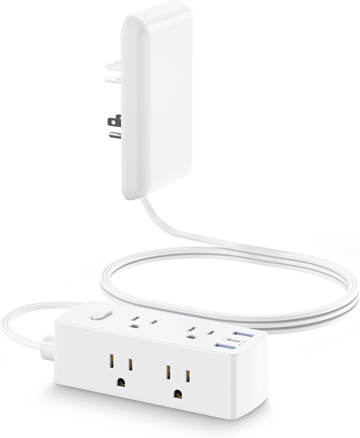 Flat Extension Cord with Outlet Cover,  Flat Plug Power Strip with 6 Outlets and-image