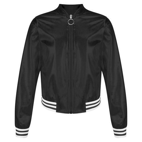 Kids Girls Shiny Baseball Jacket Long Sleeve Metallic Zipper Bomber Jacket Coats - Picture 24 of 44