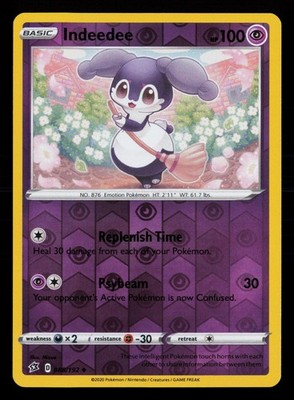 Indeedee 088/192 Uncommon Rebel Clash Pokemon Reverse Holo Near Mint