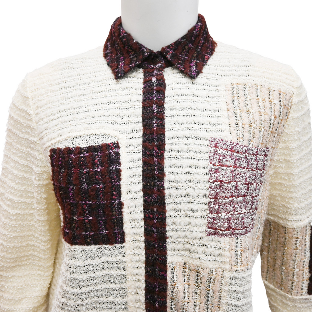 ST JOHN | Patchwork Boucle Tweed Button-Down Blou… - image 3