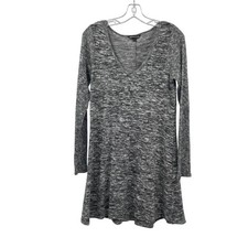 Express Womens Sweater Dress V-Neck Long Sleeve Gray/White Size Medium