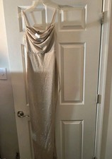 Emerald Sundae Gold Sequin Cowl Neck Sleeveless Long Prom Gown Dress Size S