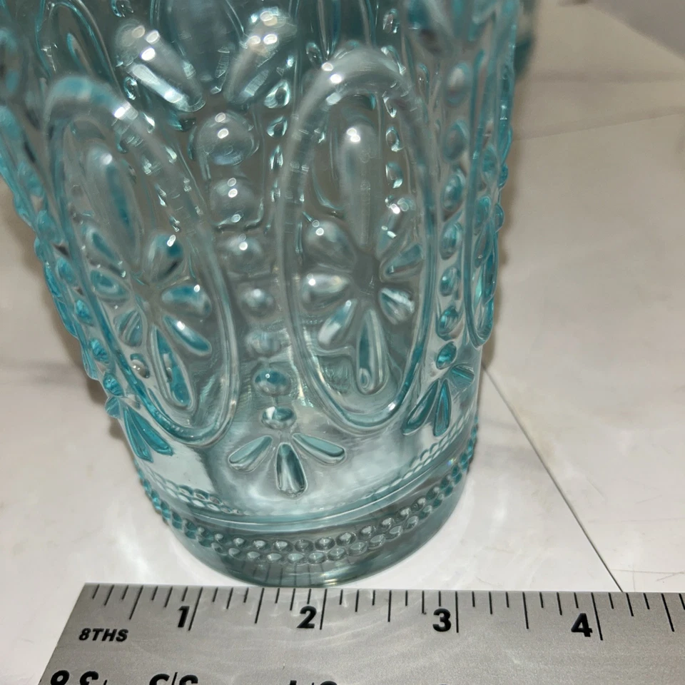 Pioneer Woman Set Of 5 Textured Teal Heavy Drinking Glasses Embossed Design 16oz - Image 4 of 4