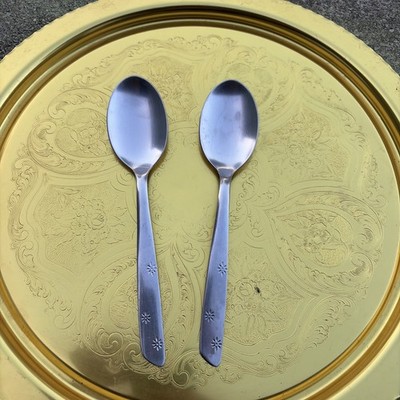 2 Superior Stainless Night Sky Table Spoon Flatware Atomic Starburst Vtg
