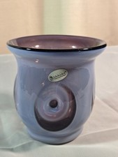 Fenton International Purple Lavender Glass Opalescent Optic Eye Vase Signed