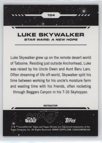 2024 Topps Chrome Star Wars Rainbow Refractor Luke Skywalker #104 1n3b - Picture 2 of 3