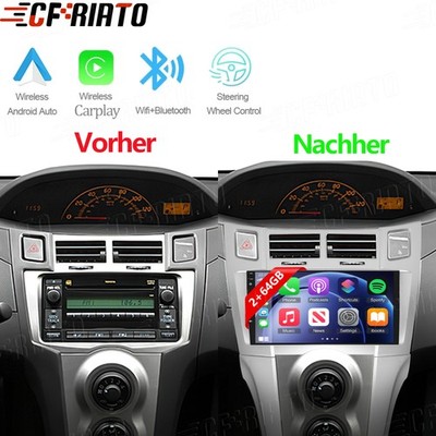 9'' Android 15 Autoradio GPS Navi Carplay Für Toyota Yaris XP90 2005-2012 2+64GB