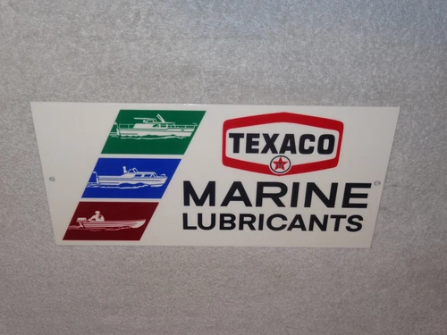 VINTAGE TEXACO MARINE LUBRICANTS W/ 3 BOATS 12" METAL OUTBOARD GASOLINE OIL SIGN