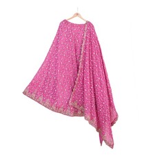 Indian Vintage Pink Pure Georgette Silk Hand Embroidered Lehenga 2pcs Set, Dabka