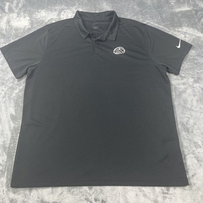 NIKE Dri Fit Polo Shirt Mens XL Black Solid Short Sleeve Golf Tennis Wick Lion