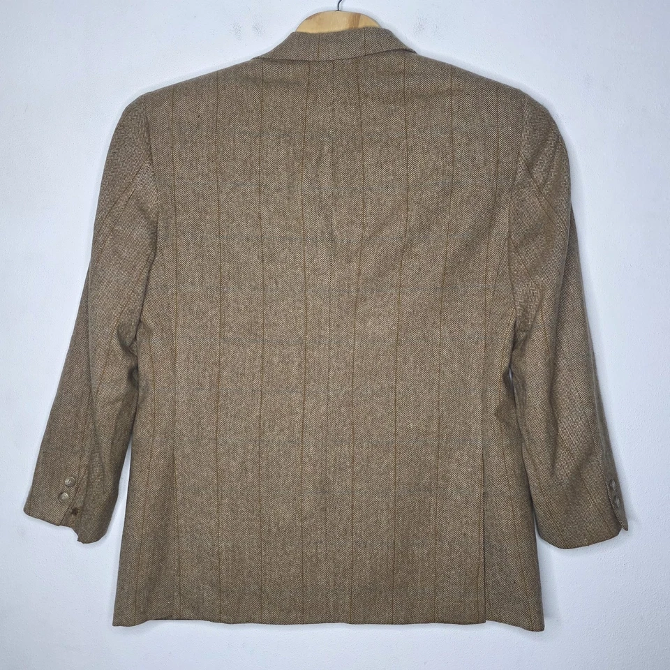 Brook Brothers 100% 羊绒西装外套 44R 棕色人字形男式旗帜 — 第 3/4 张图片