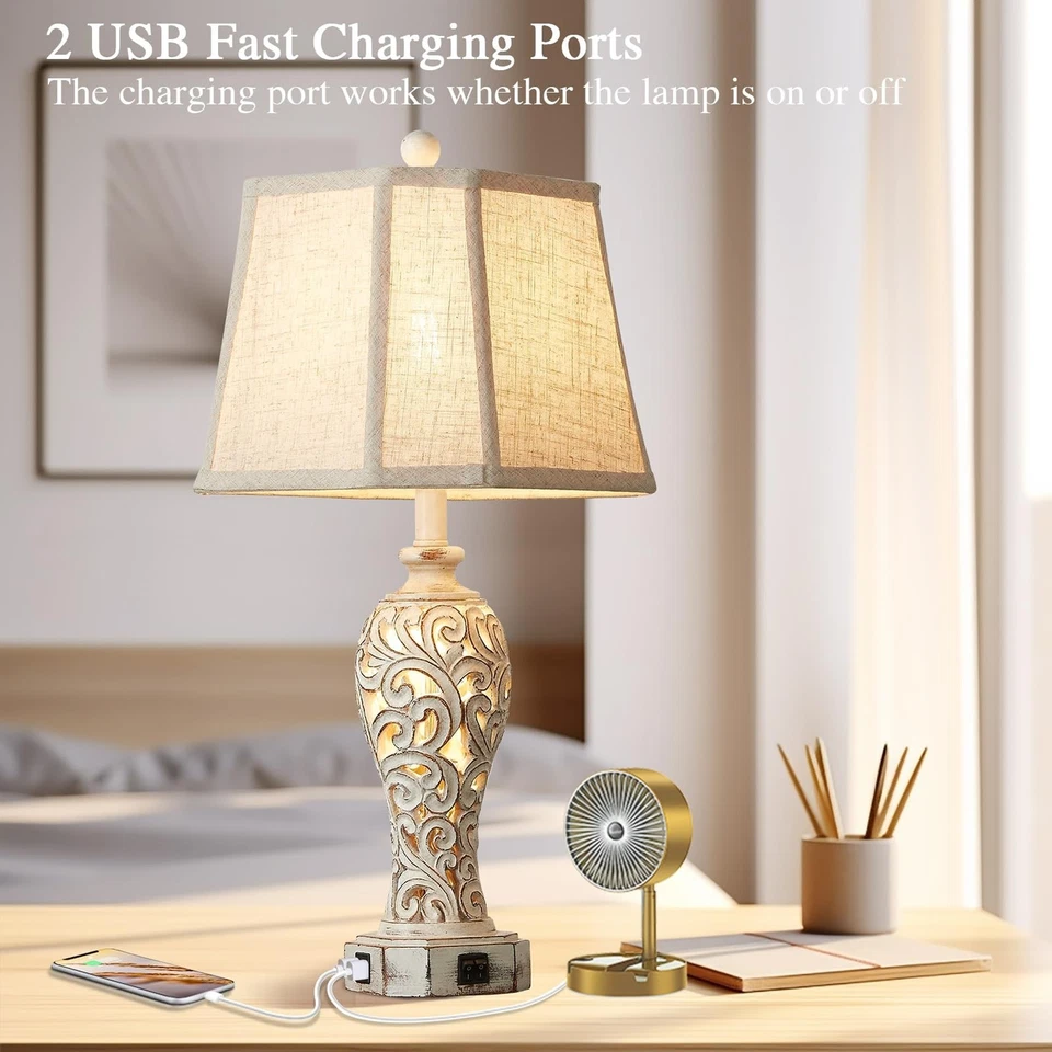 Set of 2 Rustic Table Lamps for Living Room Bedroom, Farmhouse Vintage Nights... - Image 2 of 4