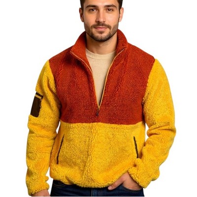 Stoic Mens MTN Pullover 1/2 Zip Sherpa Rust Yellow Fleece Sweatshirt Jacket Sz L