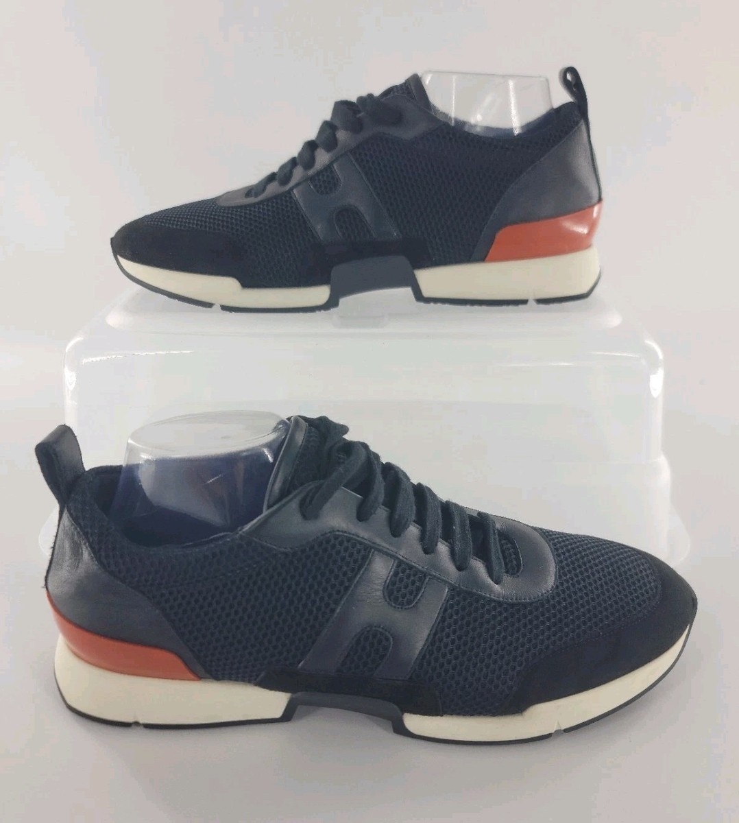 HERMÈS Hermes Starter Black Red Leather Mesh Sneakers Shoes