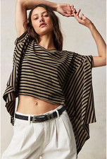 Free People We The Free Striped Angel Tee Top Black Green Boho Size XS NWOT