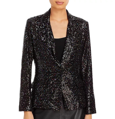 NWT - MILLY Confetti Sequin Fitted Blazer Jacket, Black Multicolor - Size 2