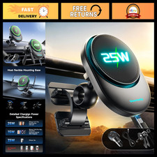 25W Magnetic Car Charger with Cooling Fan, Fast Charging Phone Holder for iPhone