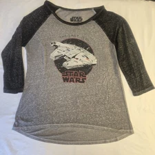STAR WARS Last Jedi Sz XL Uni-Sex VTG 3/4 Sleeve Gray/Black T-Shirt Casual Movie