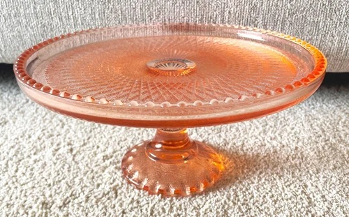 Vintage Jeannette Glass Pink Depression Glass -Harp Pattern- Footed Cake Stand