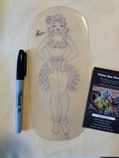 Mike Malone Hula girl Acetate Tattoo Stencil Original-  -China Sea vintage
