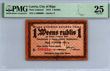 Latvia 1 Rublis 1919 PMG 25 VERY FINE