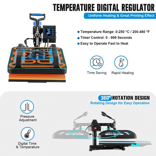 8 in 1 Heat Press Machine 15"x12" Sublimation Printing For T-Shirt Mug Hat Plate - Picture 4 of 11
