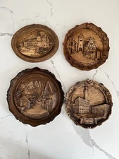 Set Of 4 Beautiful Hand Craved Wood Set In Monaco, Firenze, Garmish & Rothenburg