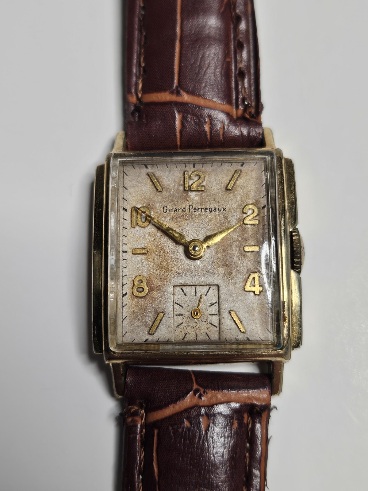 Girard Perregaux Tank Mens Watch with Patina Dial and Running Function  