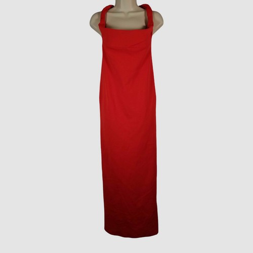 Jacquemus Women's Red Alca Twisted-Neck Stretch Rib-Knit Maxi Dress Size 40
