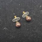 Earrings rose pink 4mm ball bead used costume faux pearl stud pierced iridescent