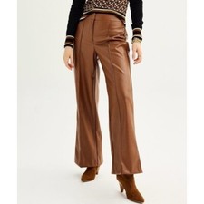 NWT Nine West Pleated Faux Leather Trouser Brown Size 6
