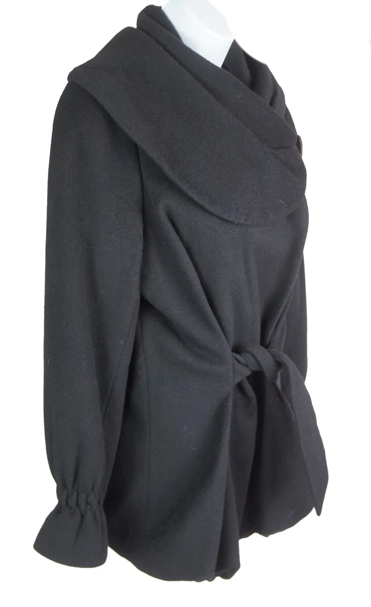 Women's Shin Choi Black Wool Cashmere Tie Front Hooded Jacket