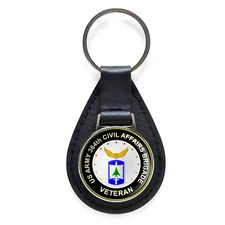 US Army 364th Civil Affairs Brigade Black Leather Keychain Silver Keyring 